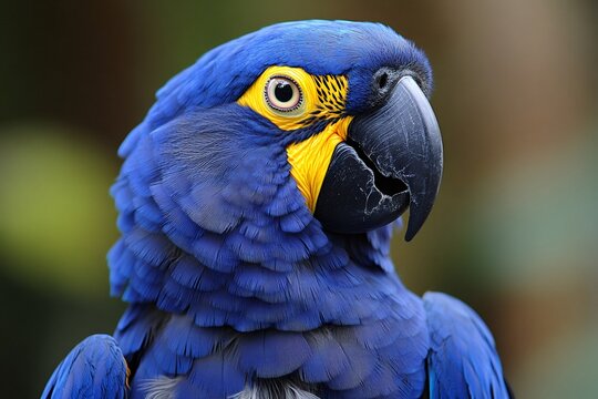 Hyacinth macaw parrot showing its beautiful blue feathers