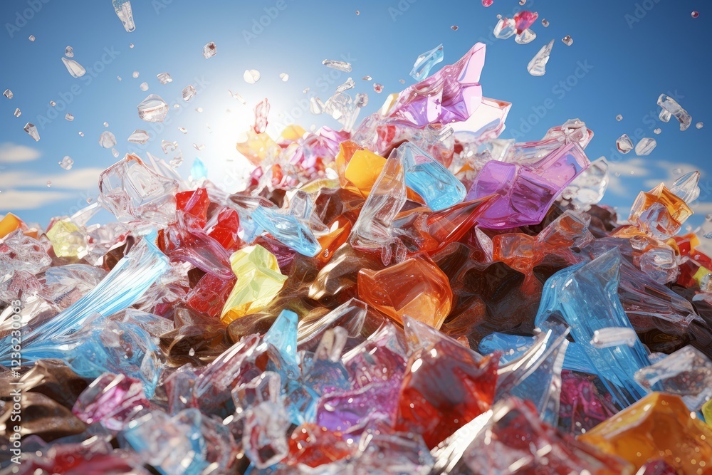 Aufkleber colorful crystal shards exploding against a bright blue sky, creating a vibrant and dynamic scene
