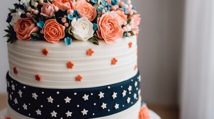 Elegant and Luxurious Tiered Wedding Cake Adorned with Patriotic Red White and Blue Stars and Stripes for Celebratory Events Ceremonies or Parties