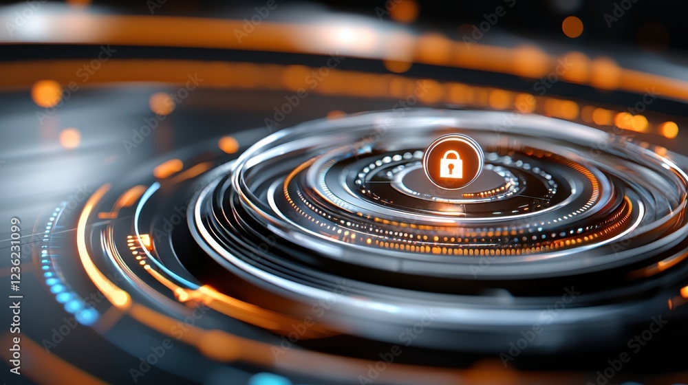 Aufkleber cybersecurity with glowing futuristic digital interface showcasing advanced security technology and 