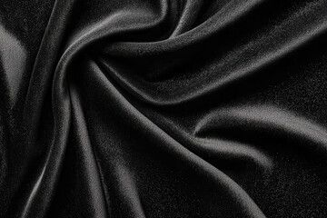Fototapeta premium Luxurious black velvet fabric with soft texture, showcasing deep light reflections and elegant draping. Perfect for upscale fashion and interior design projects