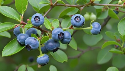 Close-up of Ripe Blueberries on a Garden Bush