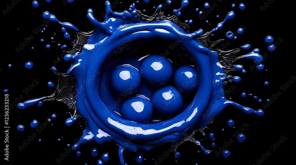 Poster blue sphere splash: a captivating abstract image featuring a mesmerizing splash of vibrant blue liqu