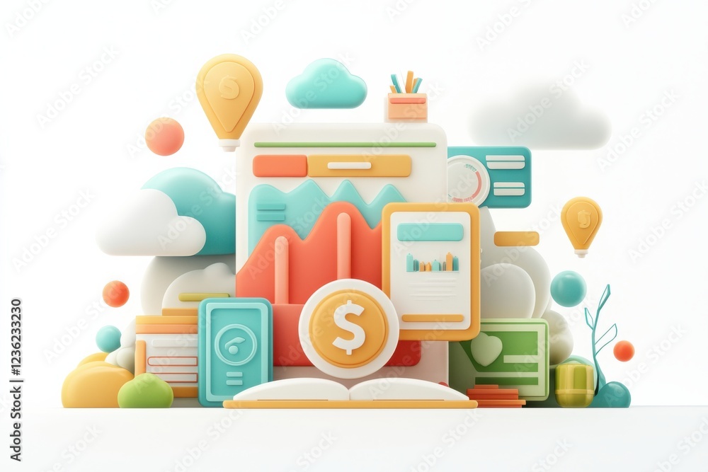 Poster detailed collection of financial icons graphs charts and data visualization elements for business an