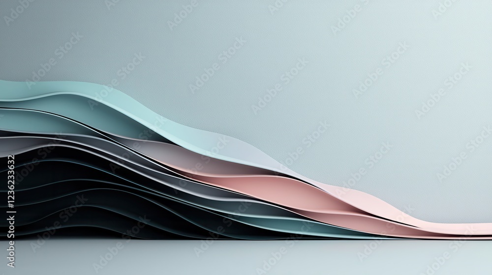 Aufkleber flowing abstract shapes in a harmonious blend of pastel mint and soft pink tones creating a serene m