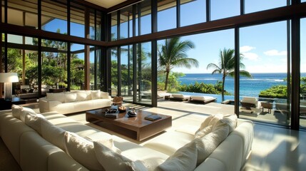 Fototapeta premium Oceanfront living room luxury home design