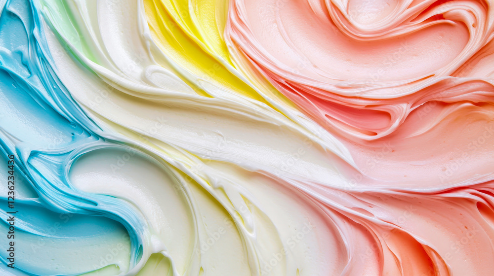 Poster pastel swirling frosting textures blending soft colors into mesmerizing abstract patterns, evoking d