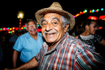 Fototapeta premium Elderly Man Joyfully Celebrating at Night Festivities 