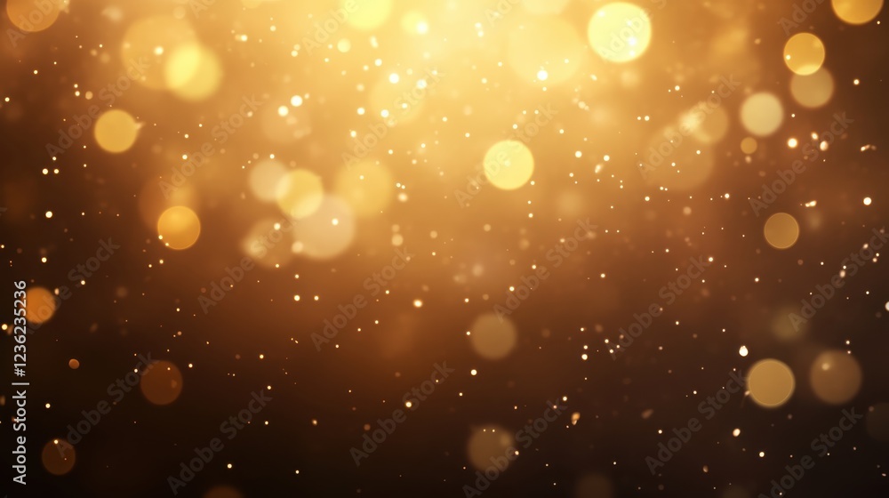 Poster sparkling golden particles cascading, glowing bokeh lights illuminating festive background with magi