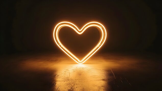 Neon heart sign with glowing white LED lights on brown background. Minimalist love symbol for Valentine's Day. - Powered by Adobe