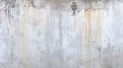 Weathered white concrete wall displaying rusty stains and textural streaks, presenting gritty urban surface with industrial weathering and rough aesthetic character