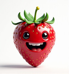 Fototapeta premium Playful 3D Strawberry with Expression, Cheerful and Sweet Fruit Character for Children 