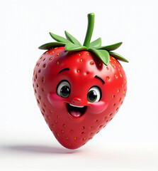 Obraz premium Cute 3D Smiling Strawberry Character, Fun and Colorful Fruit for Kids 