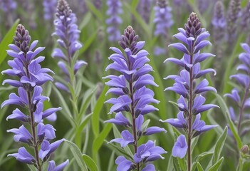 Vibrant Purple Salvia Blooms Under a Sunny Summer Sky