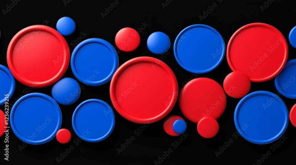 Poster Red and Blue Abstract Circles: A vibrant and dynamic composition of overlapping red and blue circles against a sleek black backdrop. This abstract image offers a bold visual statement.