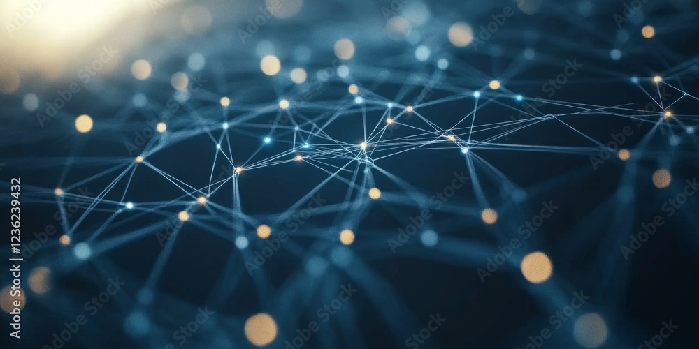 Aufkleber futuristic interconnected network glowing blue particles form abstract web on dark background