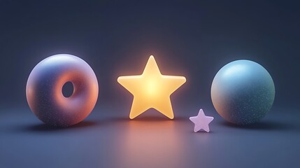 Glowing Star Between Two Illuminated Spheres