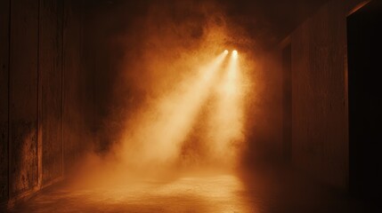 A beam light cutting through the fog in a concert hall, creating a stunning visual effect around the stage.