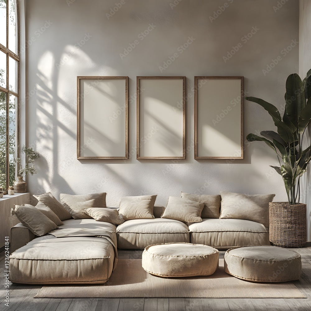 Aufkleber multiple angles of frame mockup in a modern home interior the design features contemporary furniture