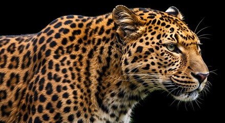 Majestic Leopard Profile Black Background Wildlife Photo