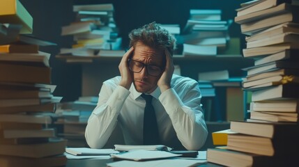 Workaholic Accountant Businessman With Headache, 
