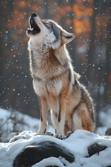 Fototapeta premium Majestic Wolf Howling in Winter Snow
