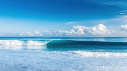 Fototapeta premium Serene Ocean Wave Under Clear Blue Sky and Tranquil Horizon