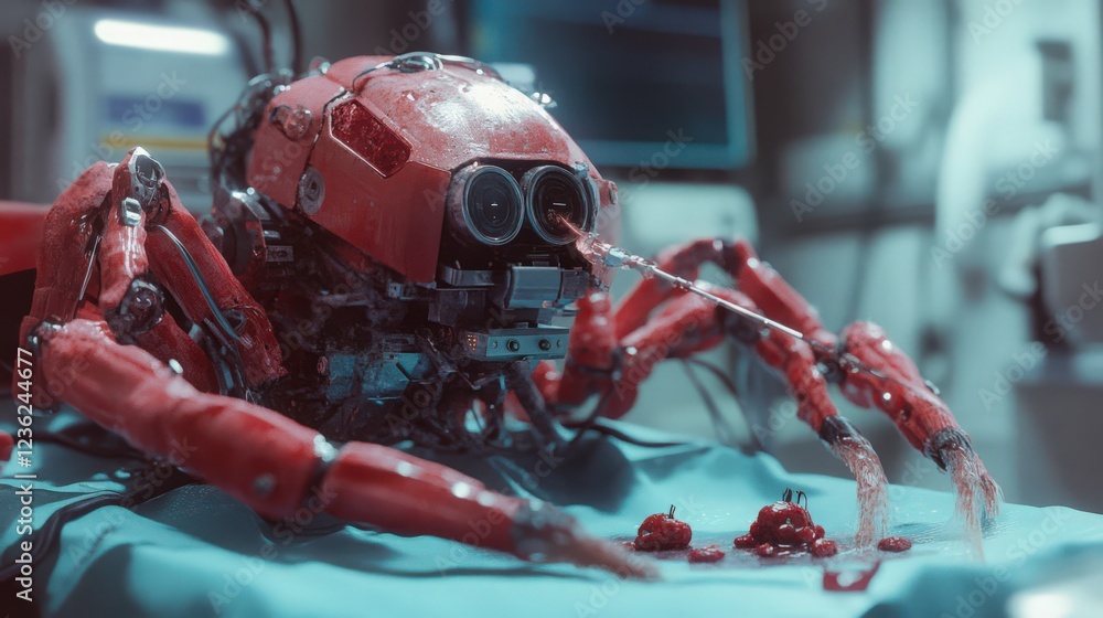 Poster advanced surgical robot performing precise operation with futuristic technology