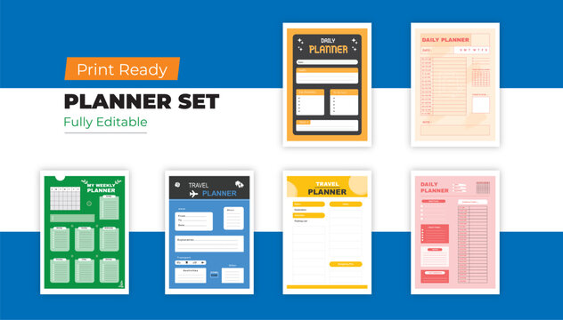 Print Ready Planner Set Fully Editable Daily Weekly and Travel Planners