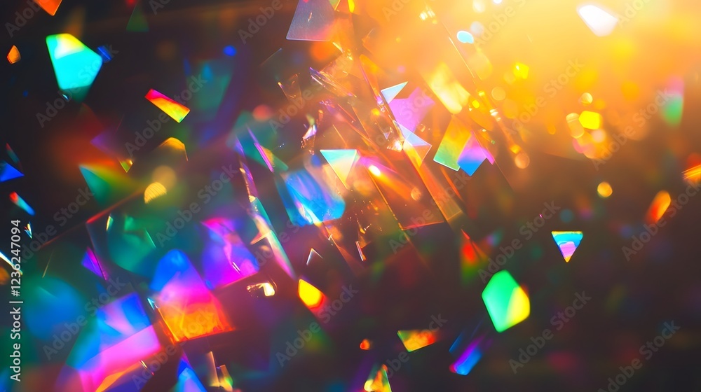 Poster Dazzling kaleidoscopic prismatic lights refracting and reflecting luminescent iridescent patterns creating a mesmerizing and captivating abstract background