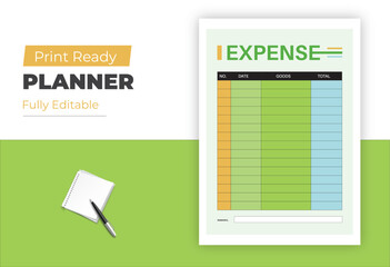 Print Ready Fully Editable Expense Planner Template for Personal or Business Use