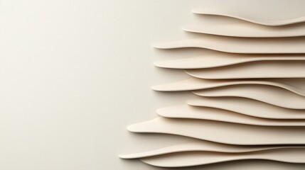 Layered geometric abstract shapes in neutral tones with smooth curves dynamic shadows and a serene minimalist composition  This digital artwork creates a sense of depth balance