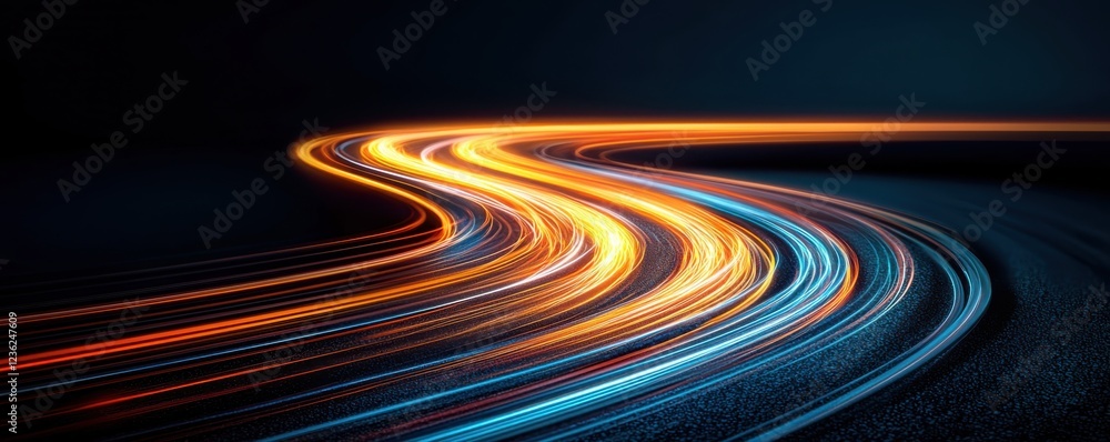 Poster vibrant and dynamic digital transformation roadmap featuring glowing colorful motion trails energy f