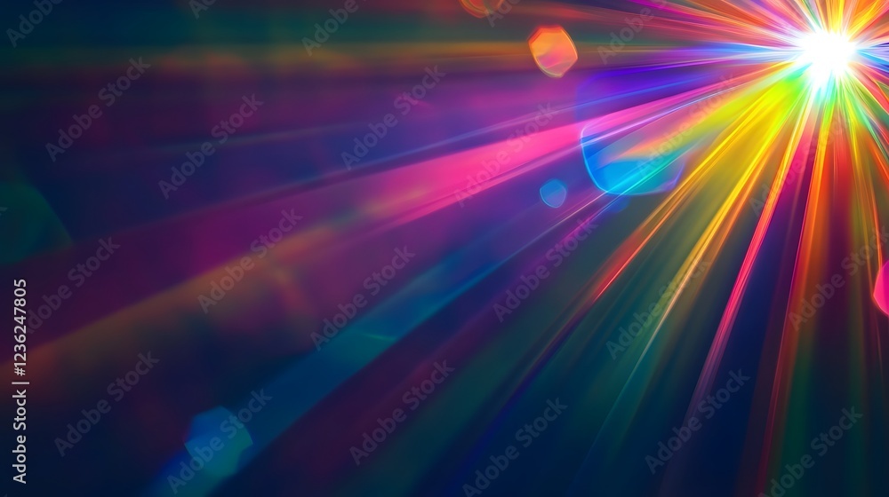 Poster Dramatic and Dazzling Multicolored Light Rays Beams and Bursts of Radiant Energy Exploding Across a Dark Mysterious Background  Mesmerizing and Captivating Abstract Visual Effect