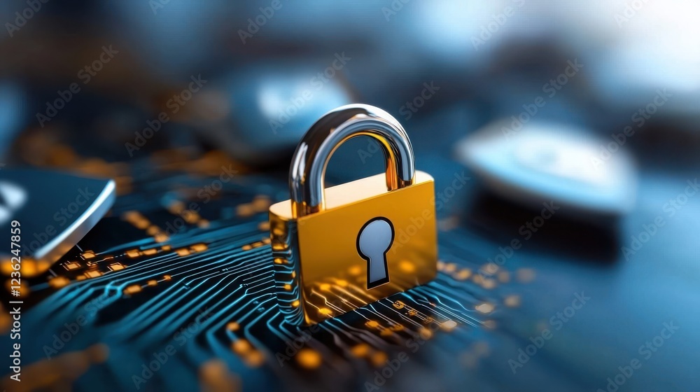 Aufkleber glowing padlock icon at the center of a dynamic digital security backdrop representing the importanc