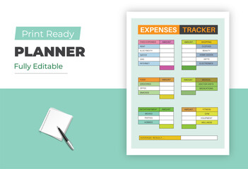 Print Ready Fully Editable Expenses Tracker Planner for Personal Finance Management