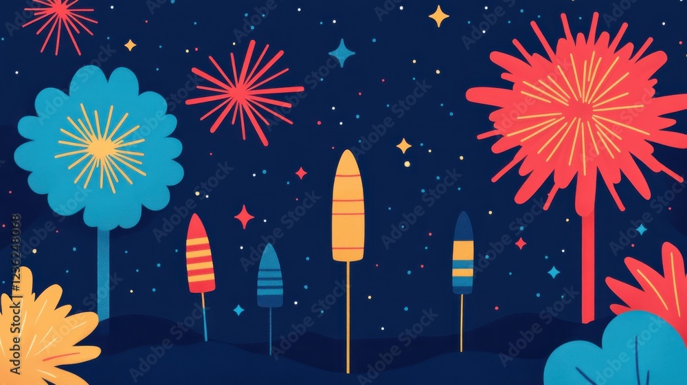 Poster vibrant and dynamic fireworks display lighting up the night sky with a captivating array of colorful