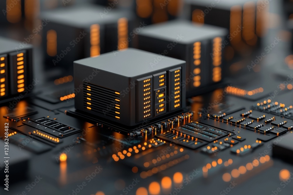 Poster luminous and abstract futuristic technological landscape with glowing data cloud architecture repres