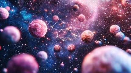 Naklejka premium Colorful Cosmic Exploration of Planets and Stars in Deep Space