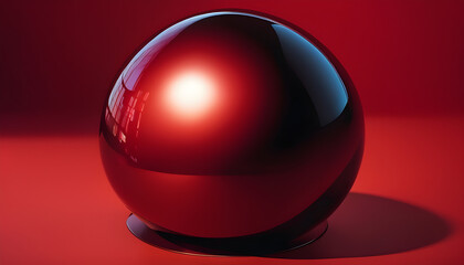 Deep Red Polished Sphere on Red Background High Gloss Reflective Surface Studio Photography Product Shot