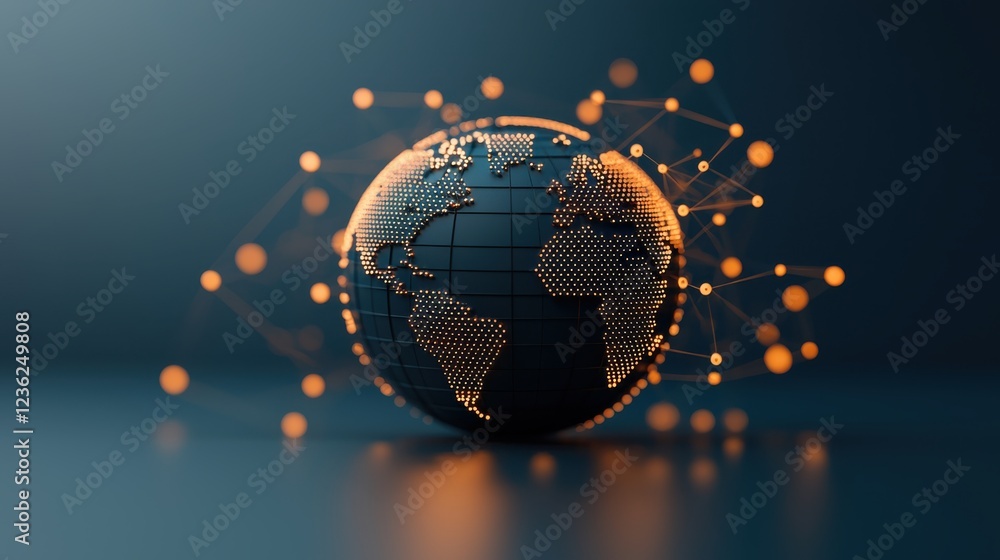 Aufkleber glowing blue digital globe surrounded by a network of illuminated connections representing global co