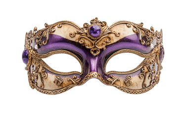The Spirit of Purim Captured in a Gold and Purple Mask Isolated On Transparent Background.