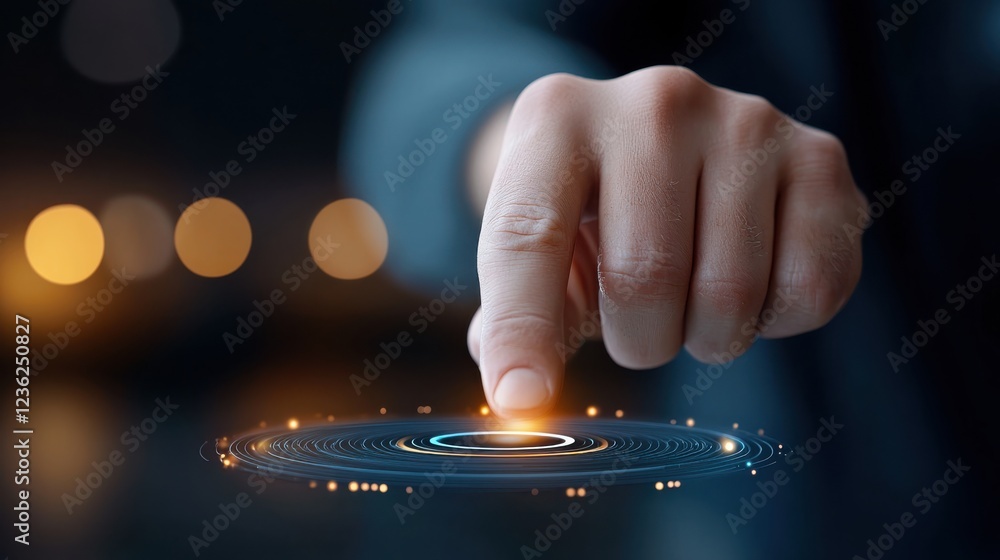 Poster innovative high tech futuristic notification platform with glowing holographic interface designed fo
