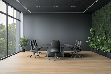 Modern Conference Room with Glass Walls & Wooden Flooring &ndash; Bright & Spacious Office Interior | 3D Render