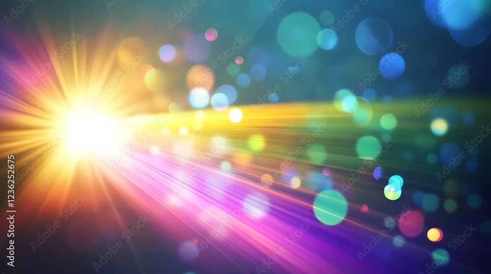 Poster Radiant beam of light bursting with vibrant colorful spectrum and cosmic energy creating a dynamic and captivating abstract background