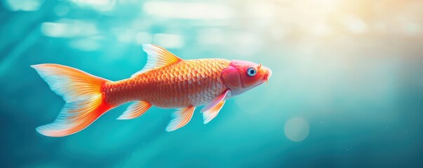 Naklejka premium Graceful orange goldfish swimming underwater with vibrant colors