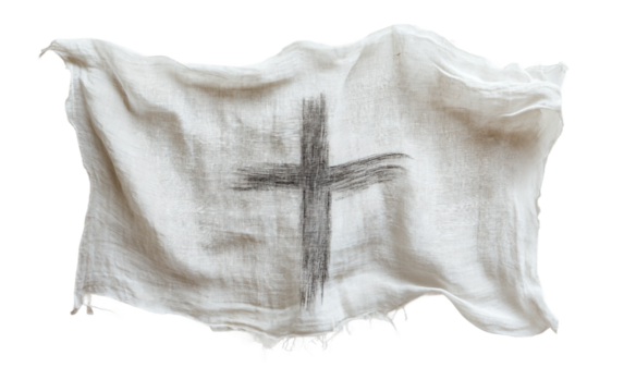 A White Cloth with an Ash Cross Symbol of Repentance Isolated On Transparent Background.