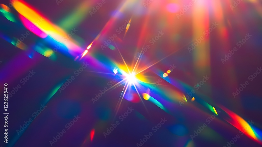 Fototapete Vibrant and colorful abstract background with refracted rainbow spectrum light prism effect and kaleidoscopic psychedelic visual patterns