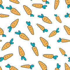 cartoon seamless pattern with carrot, vector illustration of vegetable, healthy vegan food wallpaper