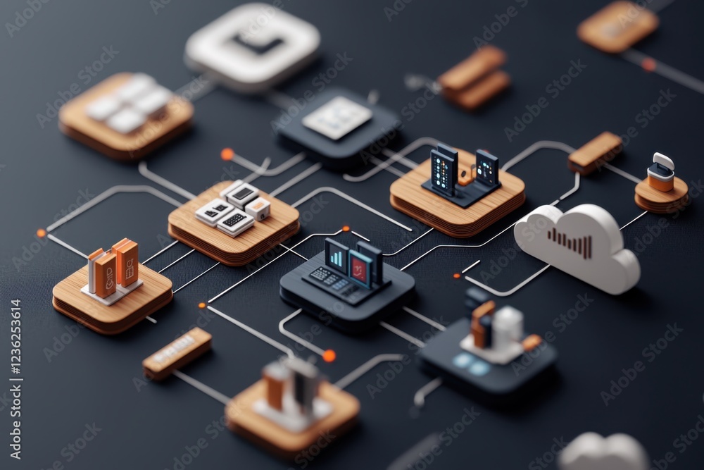 Poster innovative smart cloud technology ecosystem with radiant digital connections illustrating the futuri